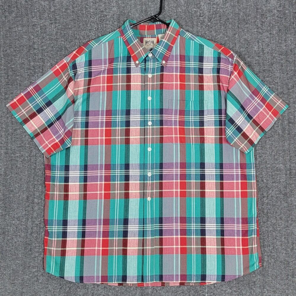 Himalaya Outfitters Shirt Mens 2X Green Plaid Short Sleeve Button Down Cotton